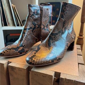 Loeffler Randall Brown Python Leather Ankle Boots size 8.5 (W)